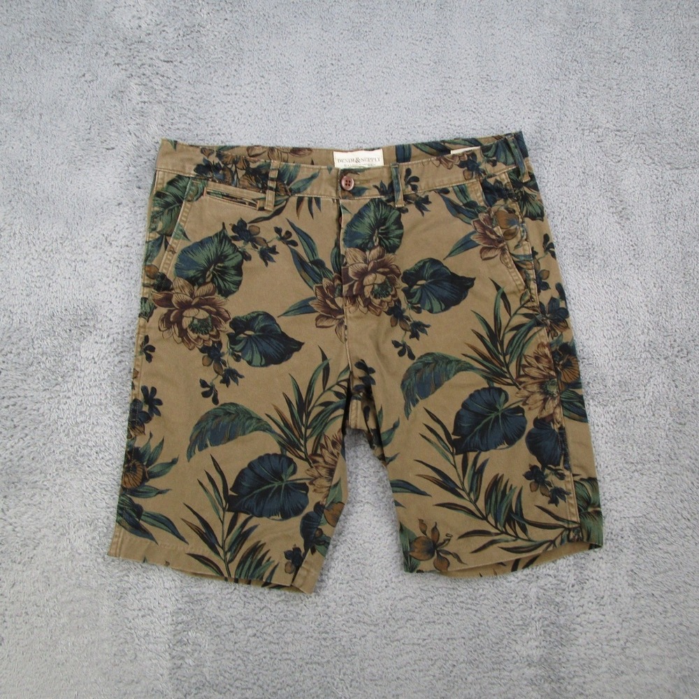 Denim & Supply Ralph Lauren Mens 34 Tropical Floral Chino Shorts Tan Cotton